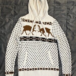 American Eagle Outfitters Cream and Brown Knit Hooded Sweater